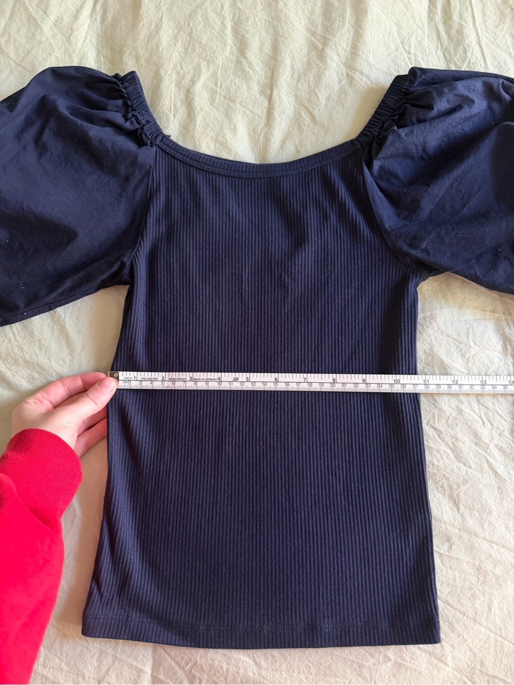 J. Crew Navy Ribbed Puff-Sleeve Square Neck Top - Picture 8 of 8